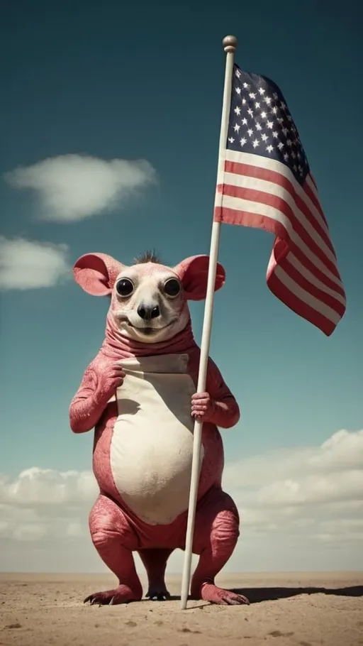 Prompt: Weird animal holding flag. Surreal