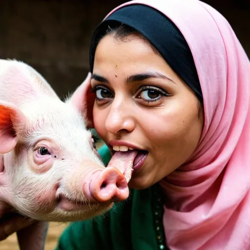 Prompt: Muslim woman licking pig
