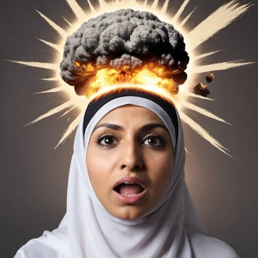 Prompt: Muslim woman with explosion coming out of head