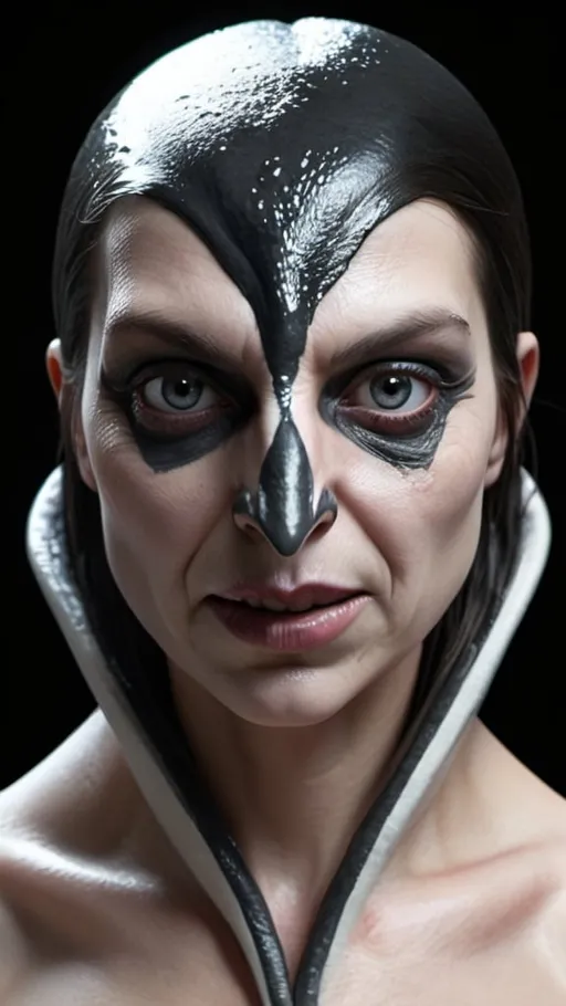 Prompt: Grotesque penguin woman. UHD. Photorealistic. 8K. Hyper detailed.