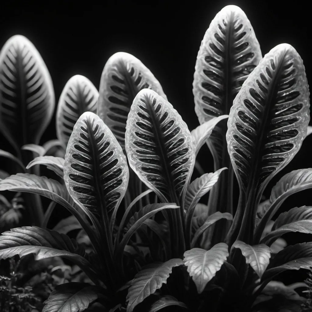 Prompt: 8K, UHD, Alien plants. Black and white