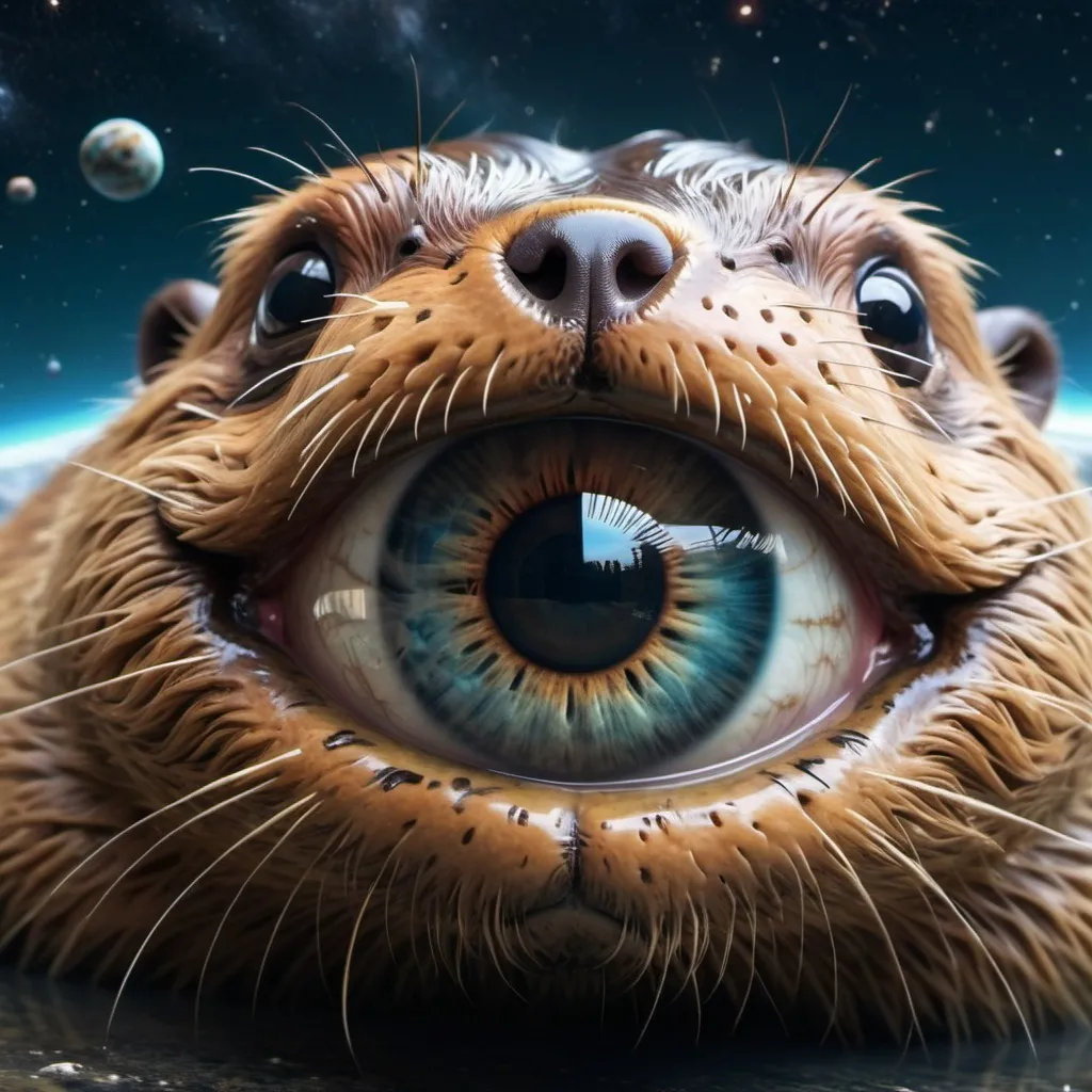 Prompt: Surreal fantasy eye floating in space. Beavers. Surrealism. 8K. UHD. HDR. Photo realistic. Hyper detailed.
