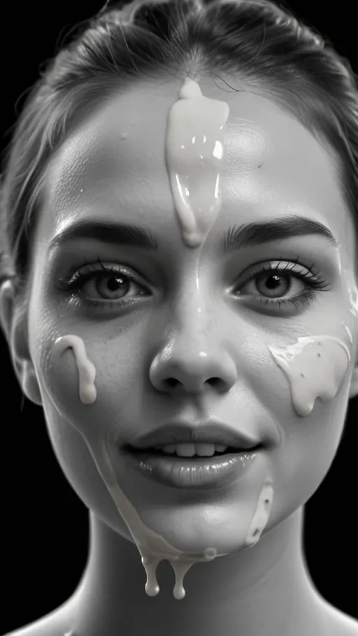 Prompt: Beautiful woman custard on face. UHD. 8K. Photorealistic. Hyper detailed. Black and white  