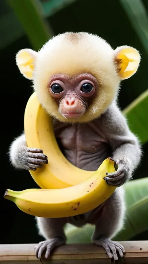 Prompt: Weird animal holding banana