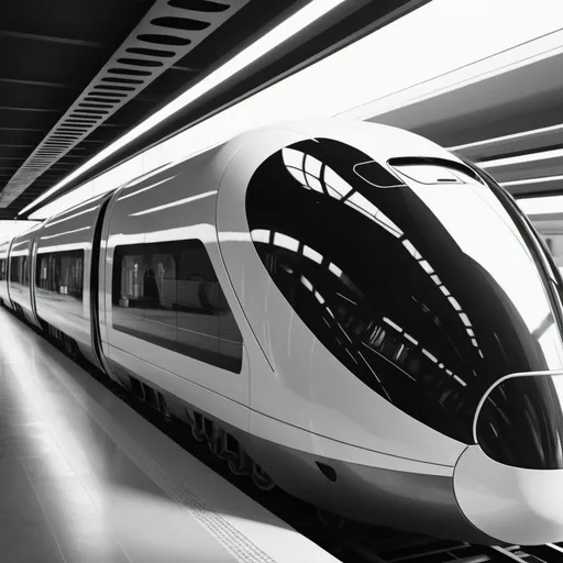 Prompt: futuristic train. UHD. 4K. Black and white