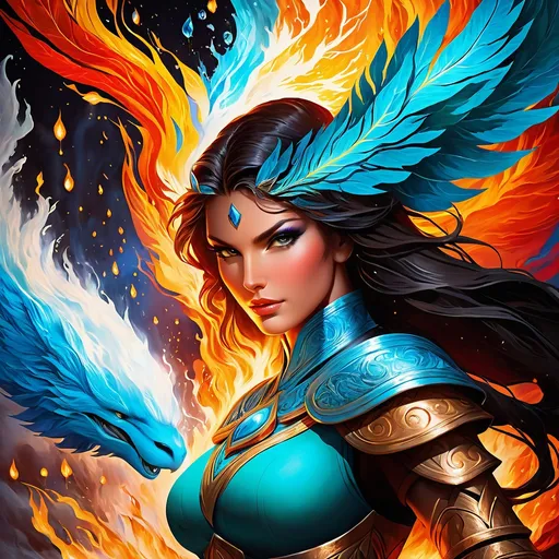 Prompt: 
elemental spirits, water, fire, earth and air, powerful women, perfect faces, strong details, strong colors, vibrant colors, high quality, beautiful environment, natural environment,