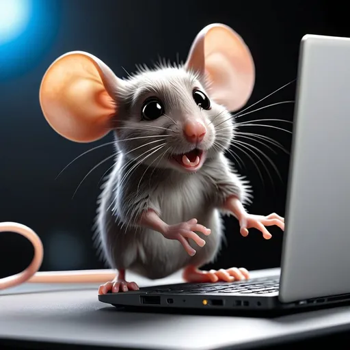 Prompt: mouse working on a Laptop image with more than 2000pixels