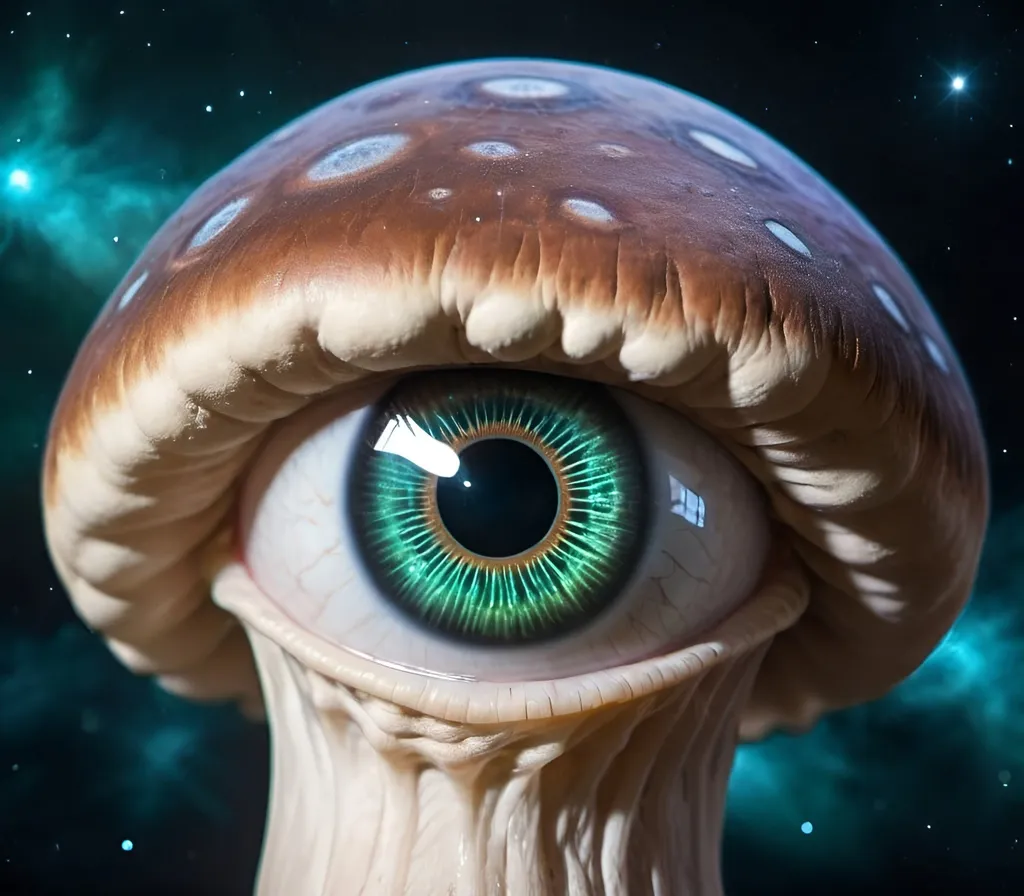 Prompt: Alien mushroom eye pupil in outer space 