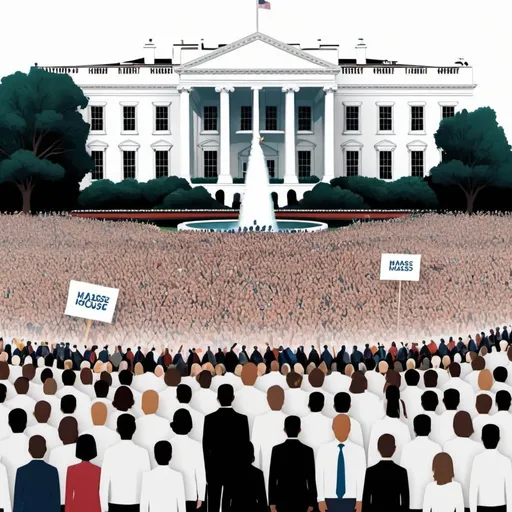 Prompt: create a mass crowd of people in white house