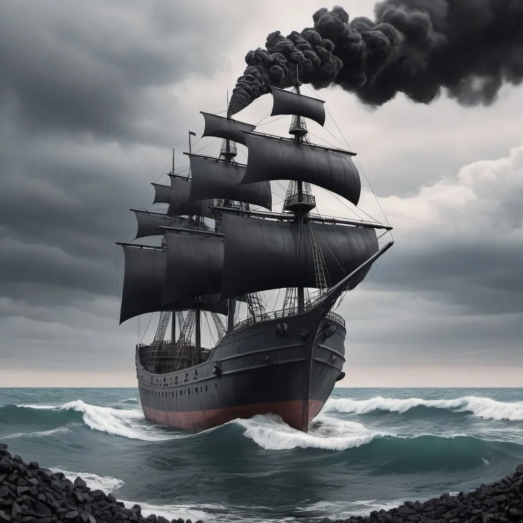 Prompt: Create a ship in the sea with coal