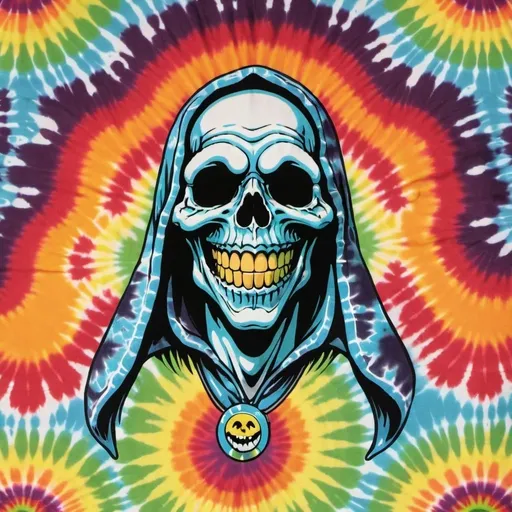 Prompt: 70s tie dye smiling Lich head

