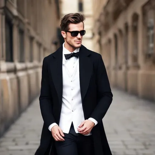 Prompt: e.g. a gentleman whit long black coat