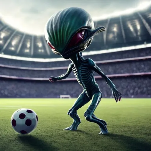 Prompt: alien playing football in a stadium on an unknown planet