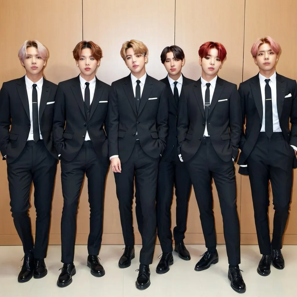 Prompt: BTS the k-pop group in suits