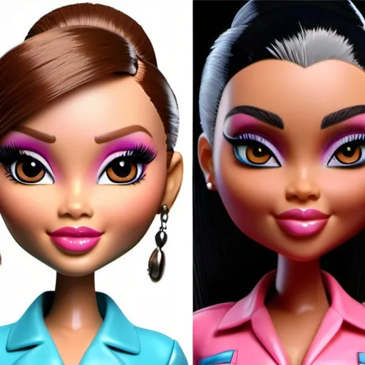 Prompt: 3D rendering of Bratz dolls portraying different beauty service careers, vibrant and colorful makeup, detailed hair styling, diverse skin tones, high quality, 3D rendering, professional, glamorous, beauty industry, vibrant colors, detailed faces, diverse hairstyles, makeup artist, hairstylist, skincare specialist, nail technician, high fashion, beauty diversity, energetic lighting , lash tech, brow artist & make them a SINGLE PROTRAITS of them holding their respective working tools 