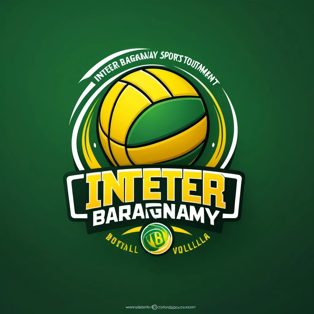 Prompt: logo text "Inter-Barangay Sports Tournament" colors yellow and green. theme of logo basketball and volleyball
