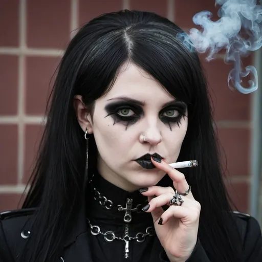 Prompt: evil goth girl smoking

