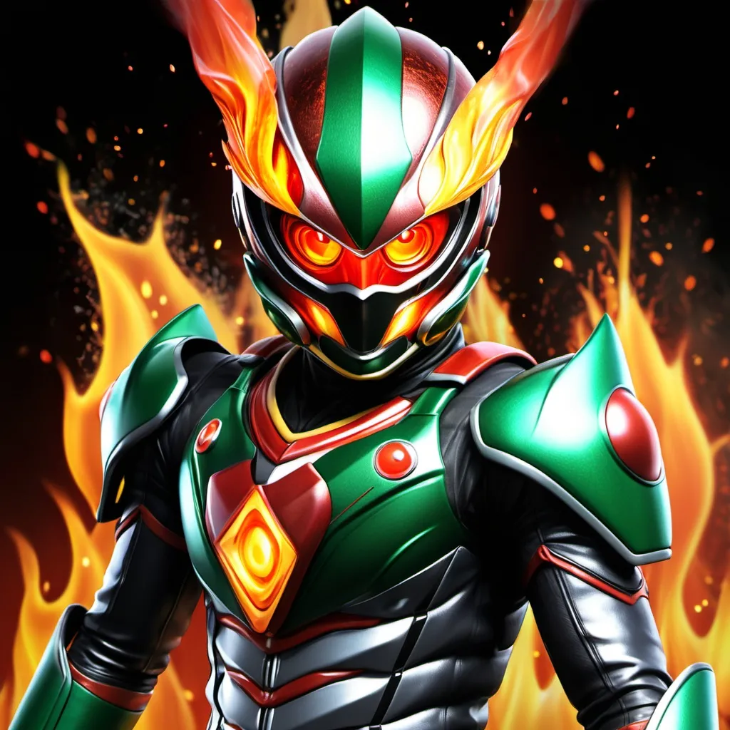 Prompt: Kamen rider avatar using fire water air and earth powers