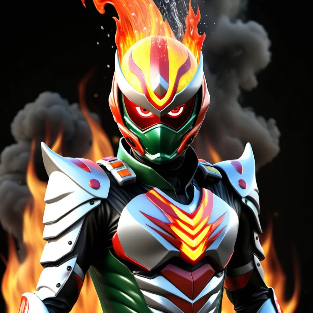 Prompt: Kamen rider avatar using fire water air and earth powers