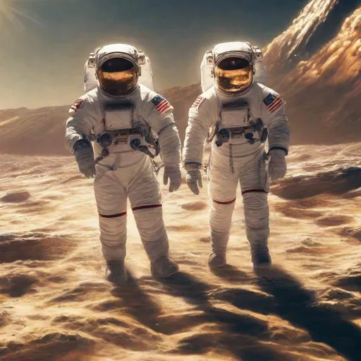 Prompt: astronauts going in the sun 
