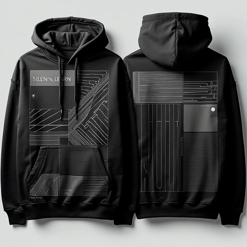 Prompt: A black oversized T-shirt in a minimalist streetwear style, laid flat or worn by a model. It features small white uppercase text on the left chest that says: "SILENCE. LEARN." The font is bold, modern sans-serif, like Neue Haas Grotesk. The cotton is thick and matte, with clean seams. No additional graphics or logos. Neutral gray background, soft studio lighting, editorial tone. 
--v 6 --ar 4:5 --style raw
