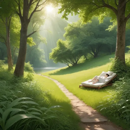 Prompt: create image pleasantly sleeping in green