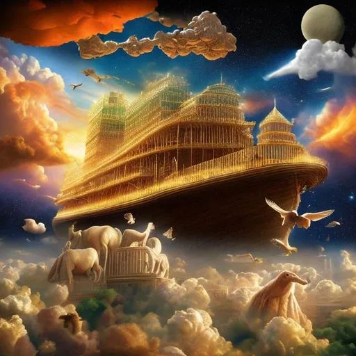 Prompt: 4k ultra hd Noah’s ark flying in the sky