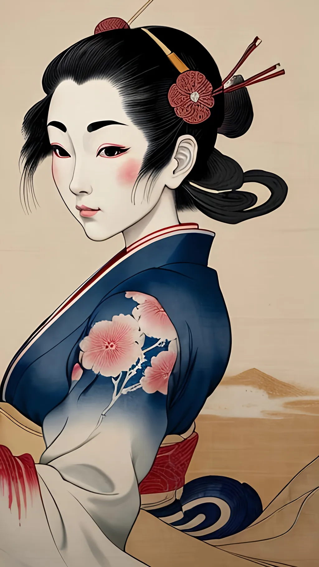 Prompt: traditional japanese silk painting, in the style of Katsushika Hokusai, perfect composition, hyperrealistic, super detailed, 8k, high quality, trending art, trending on artstation, sharp focus, studio photo, intricate details, highly detailed