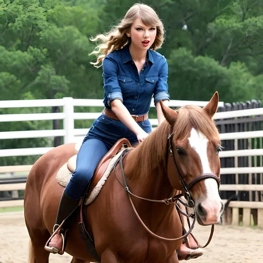 Prompt: taylor swift riding horse