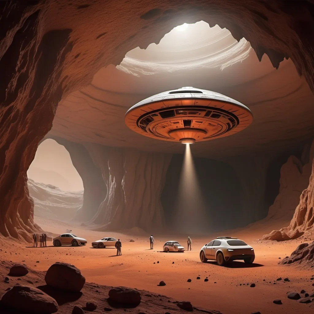 Prompt: An alien base at a cave found at mars trying to make contact with the earth