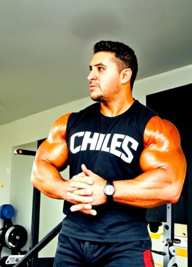 Prompt: alex mauricio burgos montecinos bara musclehunk bodybuilde fatness carabinero de chile

