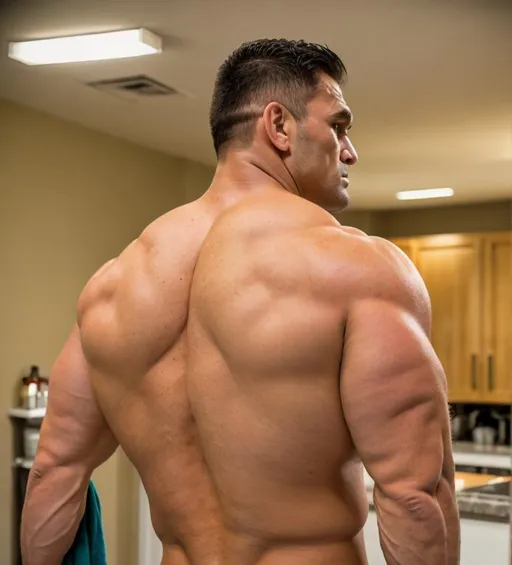 Prompt: KEN SHAMROCK BACK VIEW MUSCLEHUNK BARA