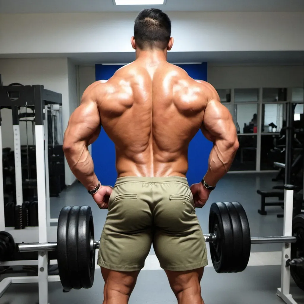 Prompt: military chilean muscle hunk back view