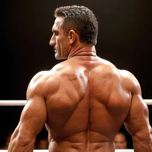 Prompt: KEN SHAMROCK MUSCLEHUNK BARA REAR VIEW
