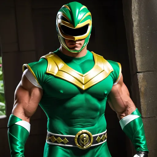 Prompt: green ranger musclehunk bara 
