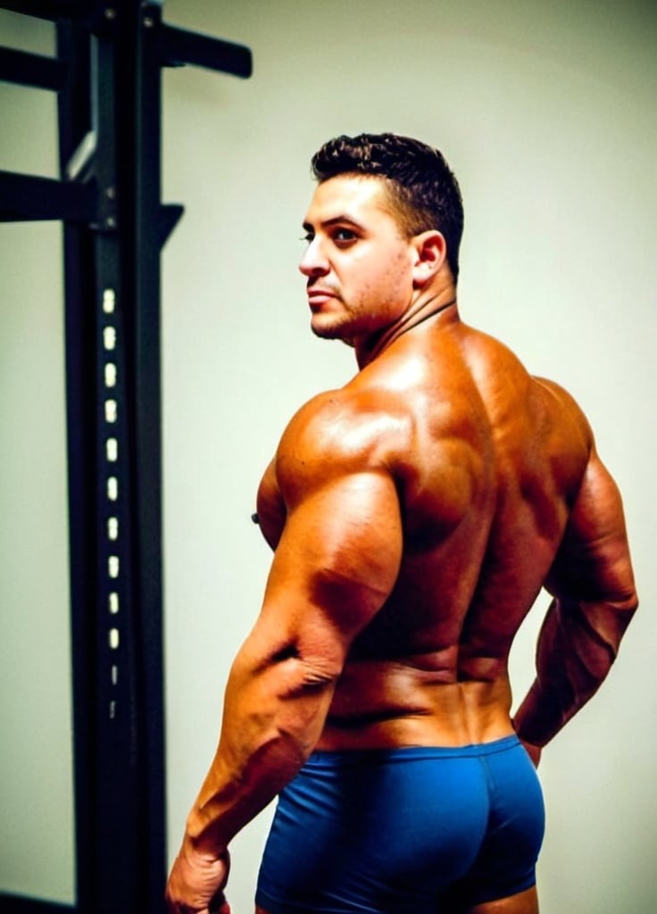 Prompt: alex mauricio burgos montecinos bara musclehunk bodybuilde fatness rear view gay
