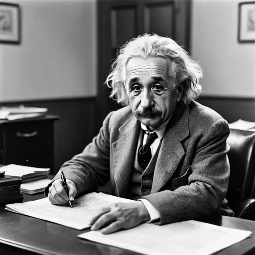 Prompt: Albert Einstein selling insurance