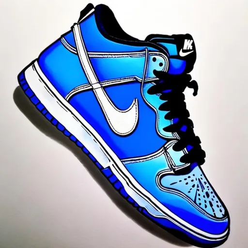 Prompt: blue nike dunk shoe hand drawn style. 