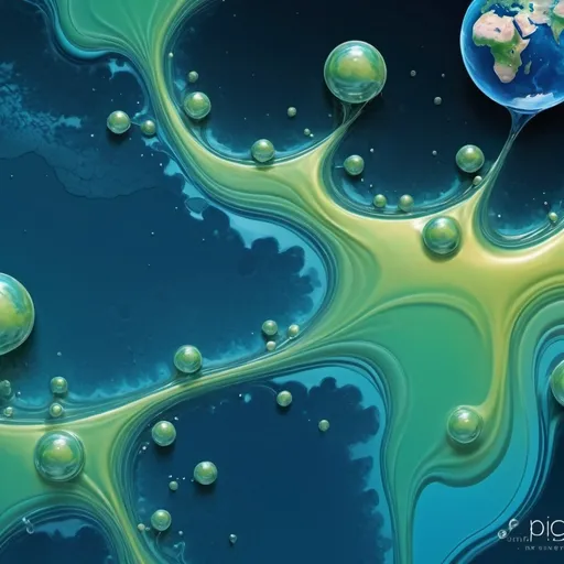 Prompt: Wallpaper art, liquid design in the background, biomes, overlaying watermark neurotransmitter, pearlescent, water planet, 2nd layer earth plain