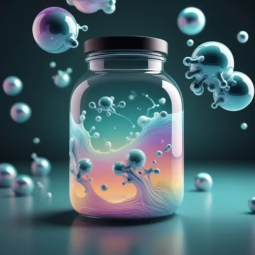 Prompt: Wallpaper art, liquid design in the background, biomes, overlaying watermark neurotransmitter, pearlescent, high plains graphic, forming Nueral atoms the 2nd dimension, in a jar, opalescent