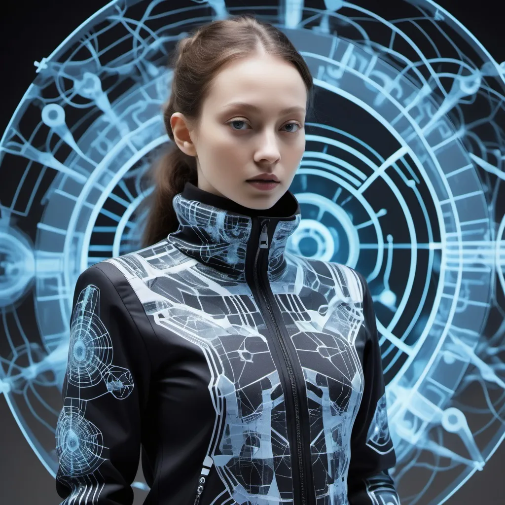 Prompt: A futuristic clothing, an gyeon, future nature, old print, biohackers, designer, art, mapping