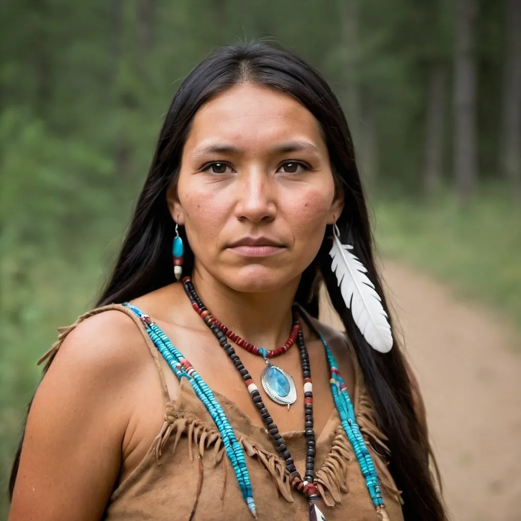 Prompt: Native American woman carrying a feather