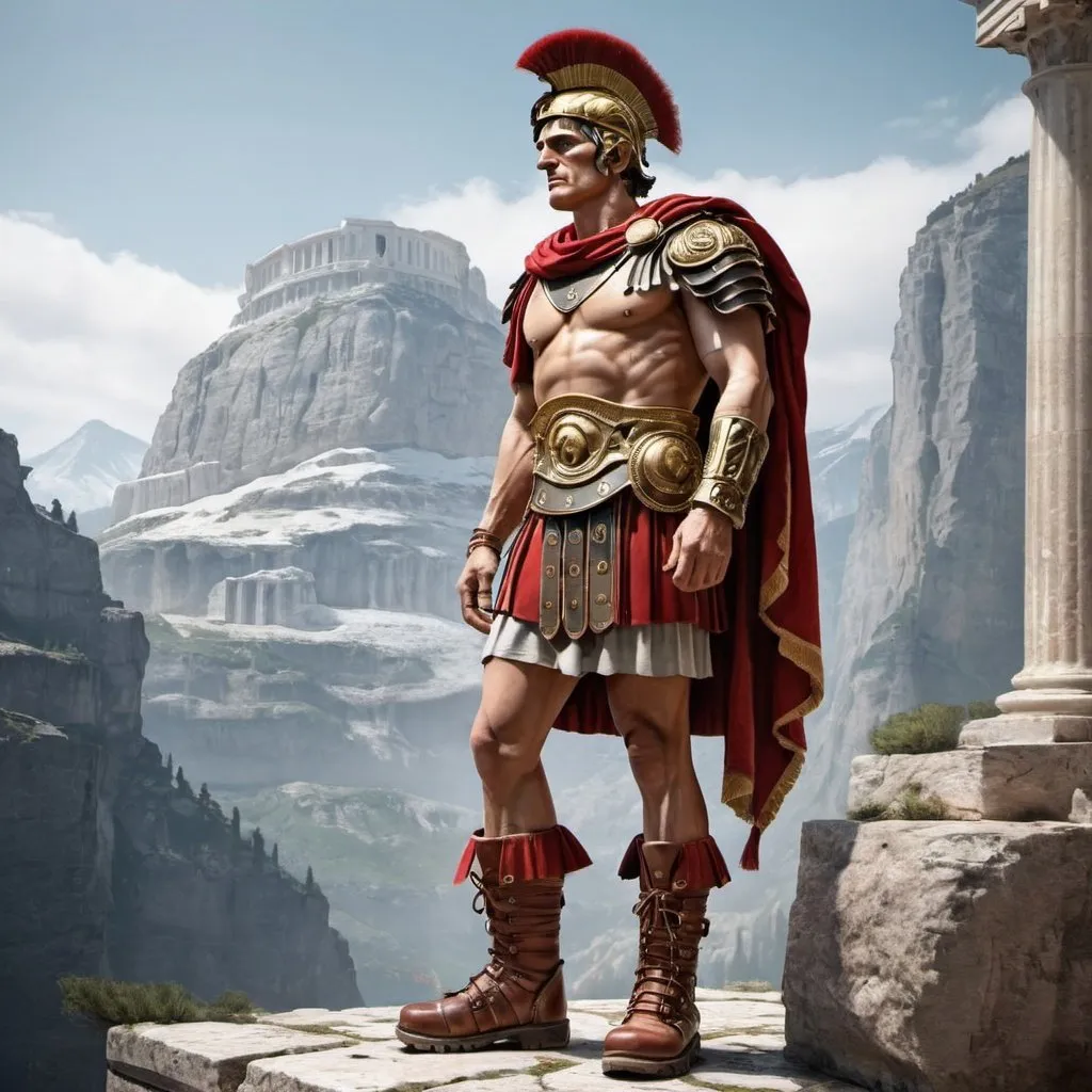 Prompt: Caesar roman with mountain boots