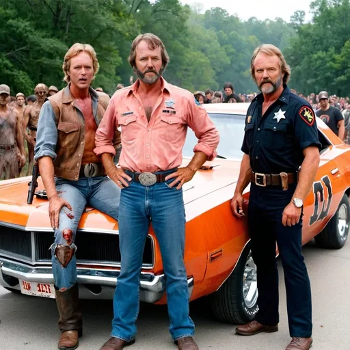 Prompt: Zombie Bo and Luke Duke with general lee