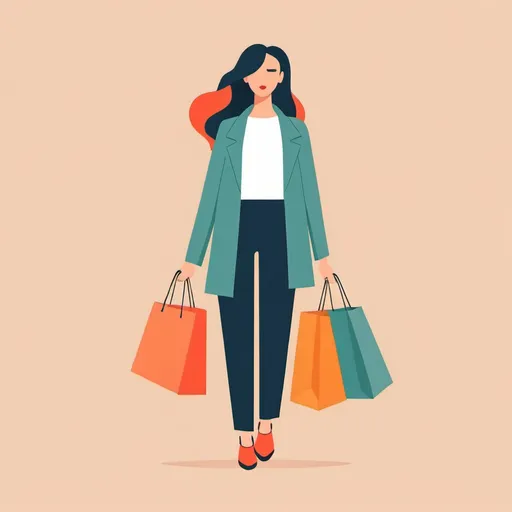 Prompt: Flat illustration a woman shopping, simple forms, simple shapes, vector, minimalism