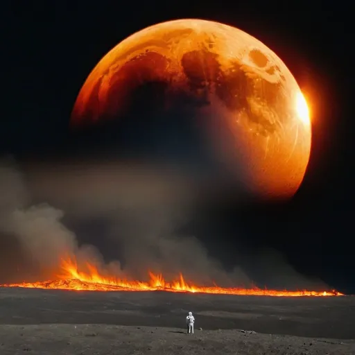 Prompt: Watching the earth burning 
 form the moon 