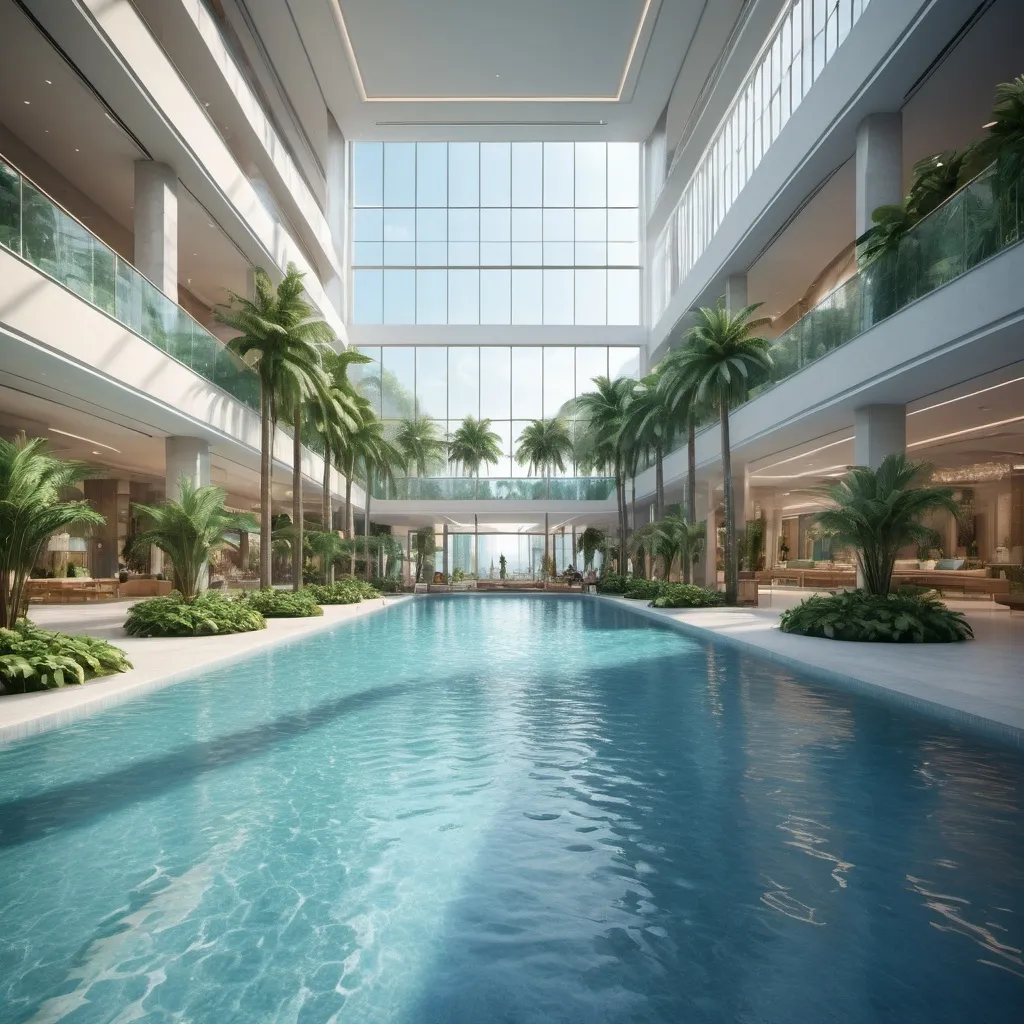 Prompt: Mall Swimming pool Architectural renders