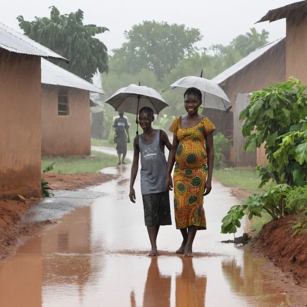 Prompt: La saison des pluies au village Afrique 