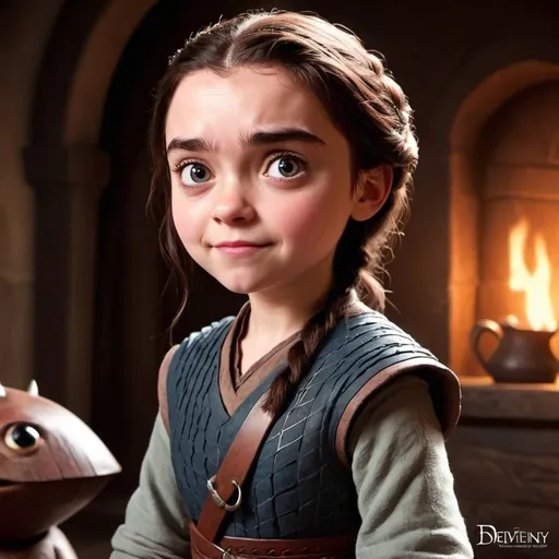 Prompt: Game of thrones character Arya as a disney pixar style character