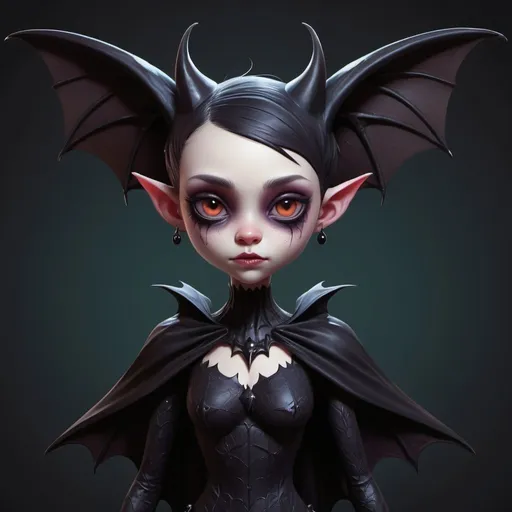 Prompt: A whimsical creature that has a goth look, it resembles a young lady with bat parts, human bat girl, a blend of a humanoid and a bat creature, dark semi fantasy with elements of reality, unity engine, vibrant colors, deep shadowing
bing